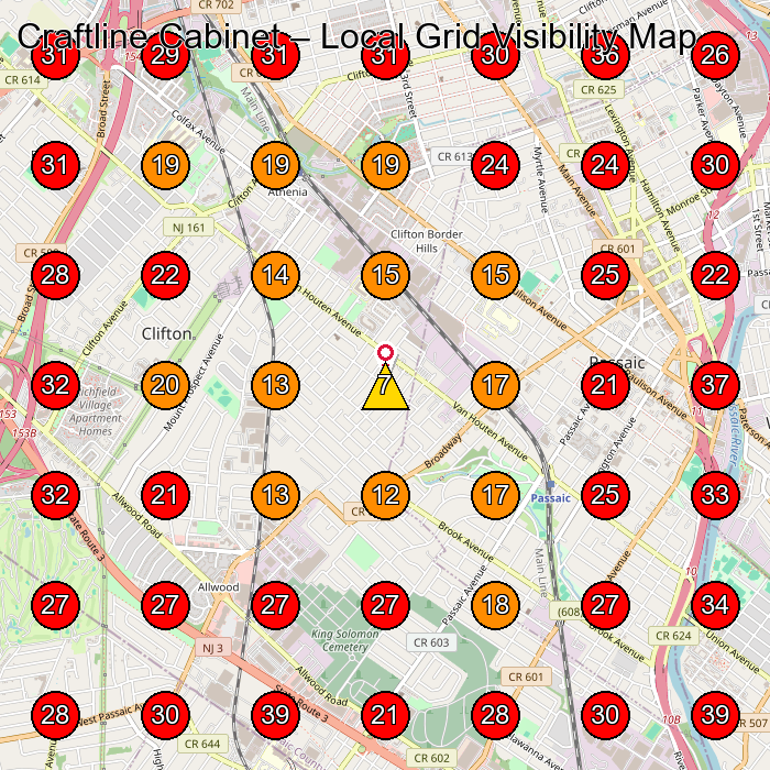Craftline Cabinet GeoGrid visibility map for Cabinet Maker in Passaic